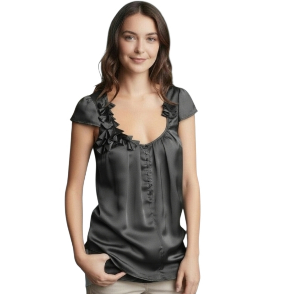 Gap Women's Cap Sleeve Blouse With Floral Applique Silver Size XL
